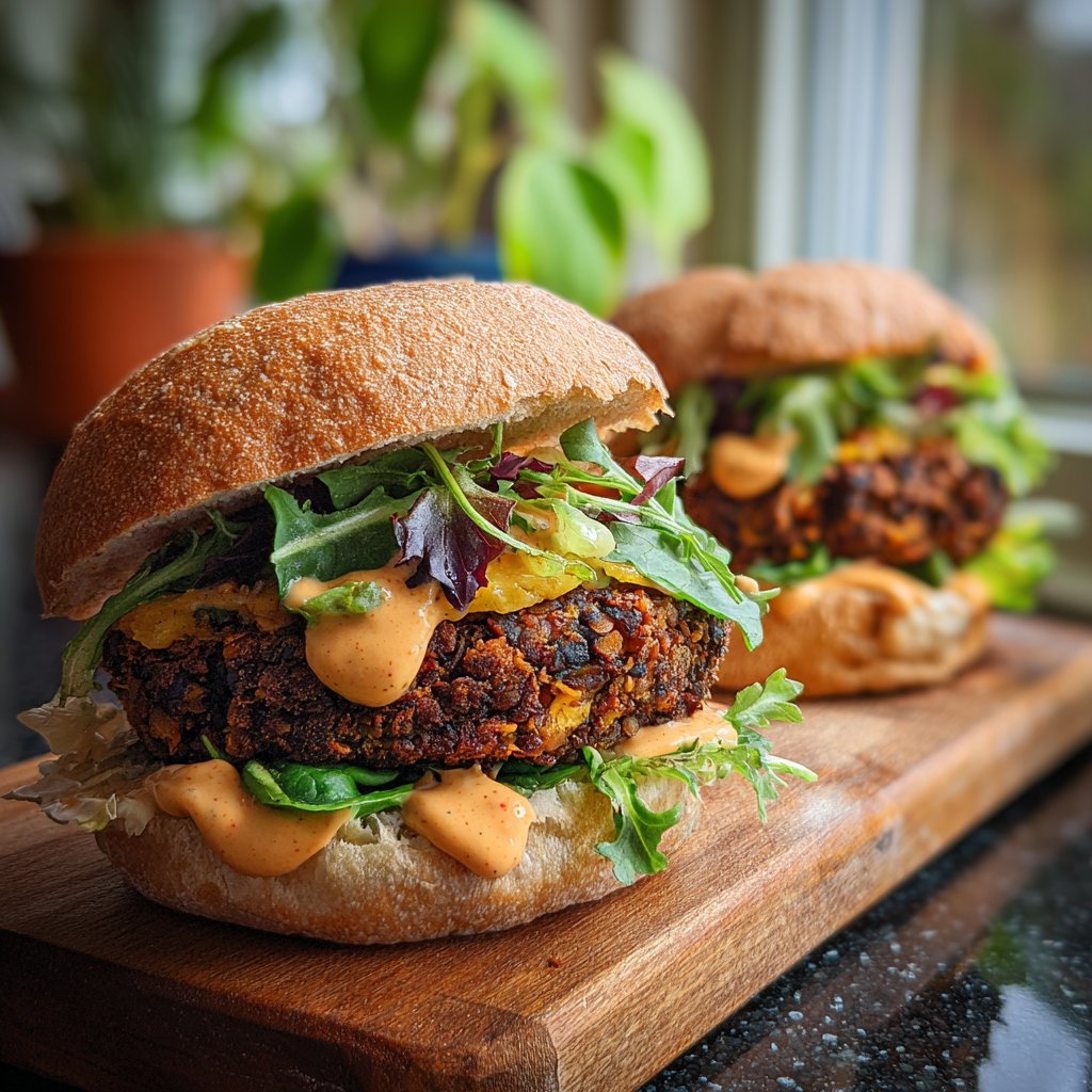 Lentil Veggie Burgers with Spicy Mayo
