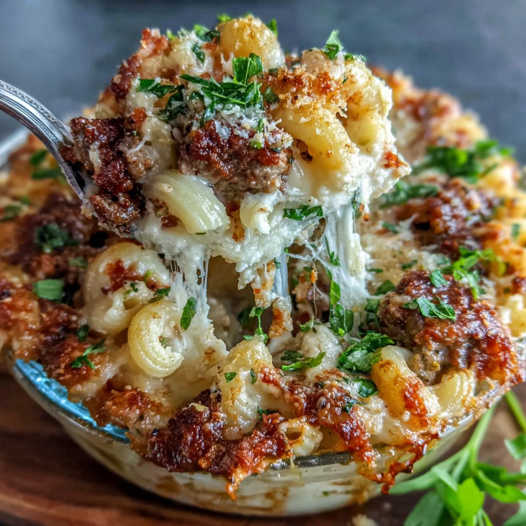 Garlicky Hamburger Meat Pasta Bake
