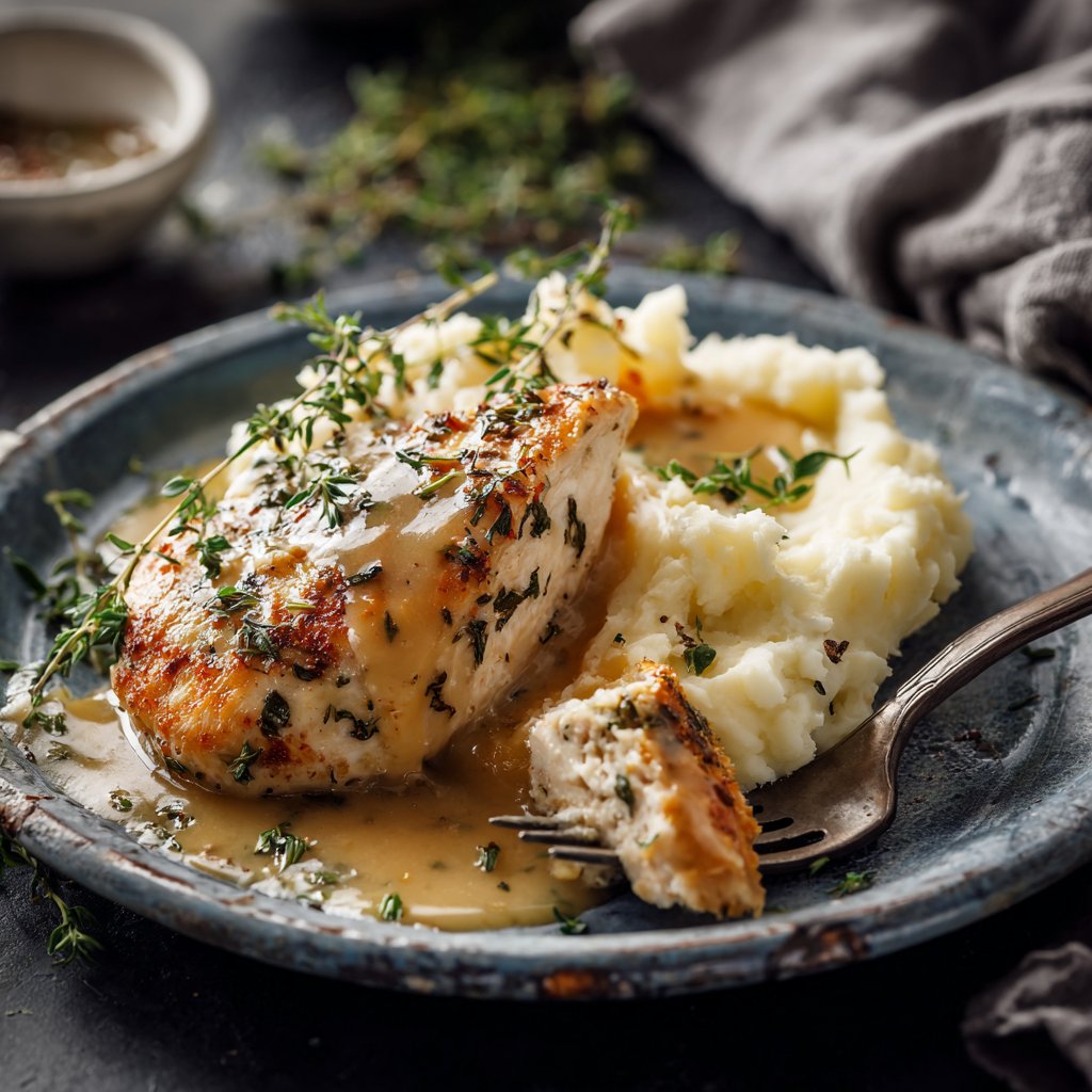 Slow Cooker Creamy Herb Chicken with Mashed Potatoes