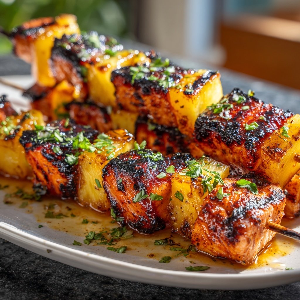 Pineapple Ginger Salmon Kebabs